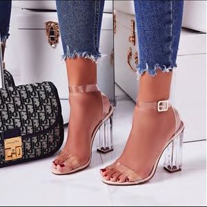 Block Clear/Transparent Heel In Nude Patent